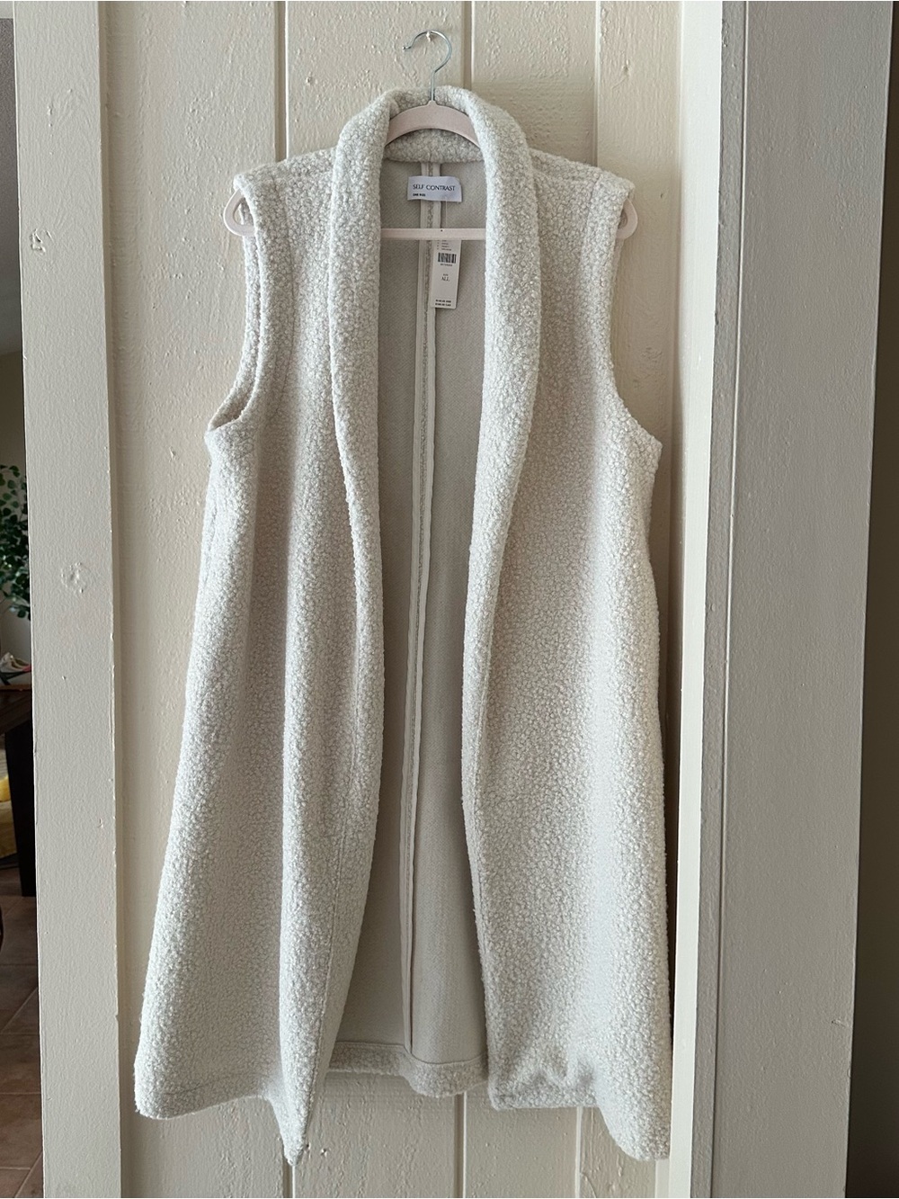 NEW SELF CONTRAST ANTHROPOLOGIE LONG OPEN FRONT CREAM BOUCLE VEST O/S WOW
